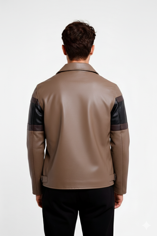 Erkek Şerit Detaylı Iki Yönlü Fermuarlı Klasik Yaka Suni Deri Ceket Mont