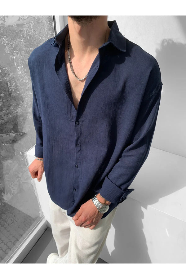 Erkek Oversize Uzun Kollu Yazlık Keten Gömlek