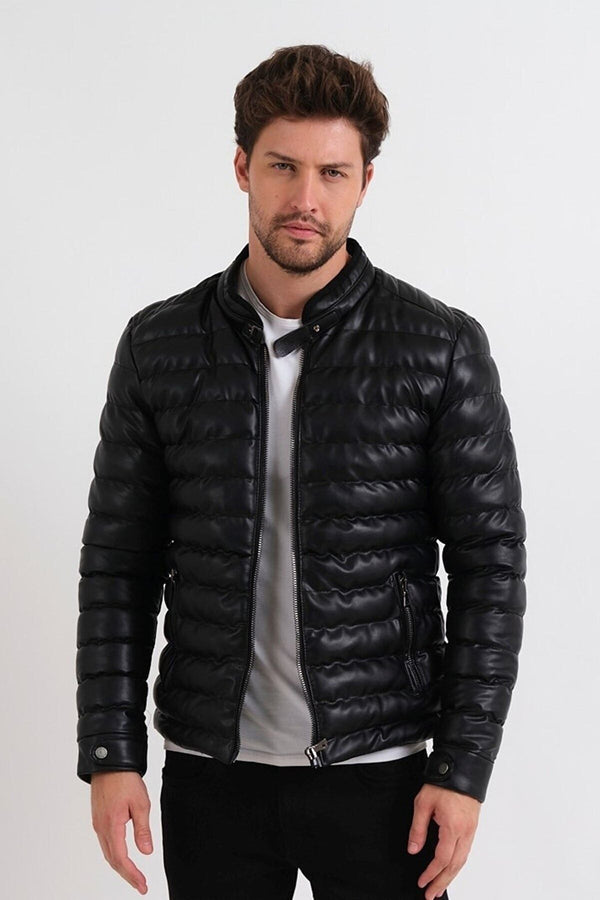 Magical Fashıon Yeni Sezon Erkek Siyah Slim Fit Deri Mont