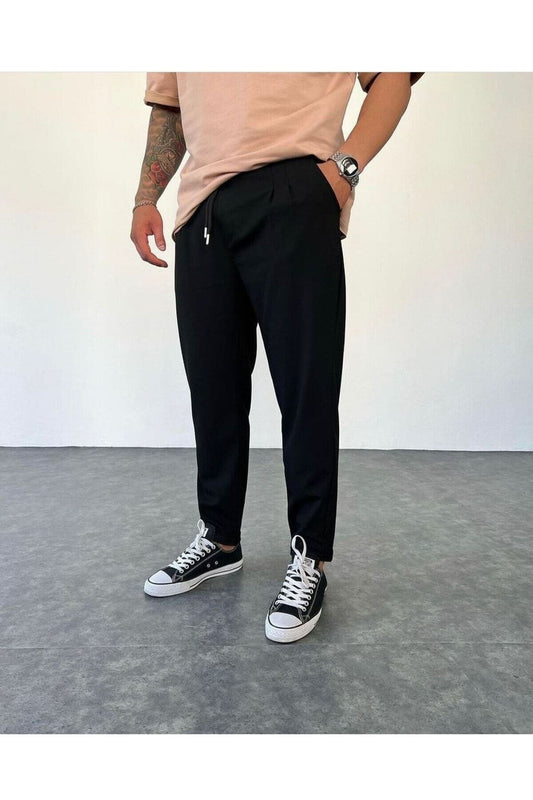 Erkek Siyah Rahat Kesim Jogger Kumaş Pantolon
